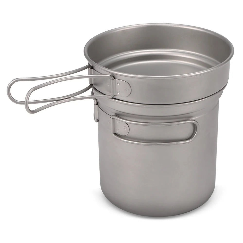 Titanium Cookware Set 1000ml 750ml Pot Pan Spoon Set E6491