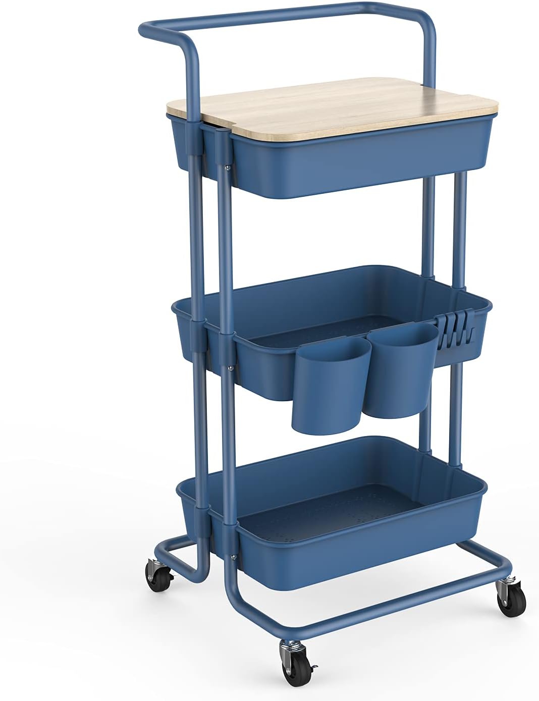 3 Tier Rolling Storage Cart with Cover Board, Handle and Locking Wheels R8789