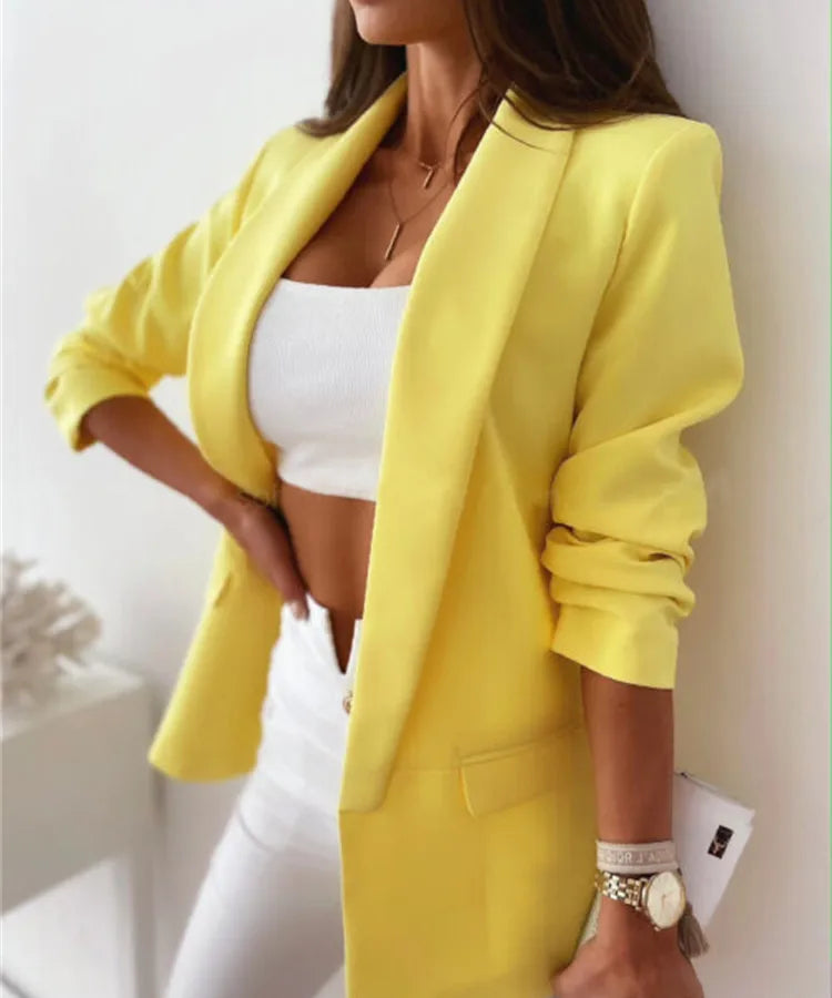 Autumn  Ladies Long Sleeve Pure Color Small Suit Jacket  Style Women's Top Coat Slim Fit Vintage Design