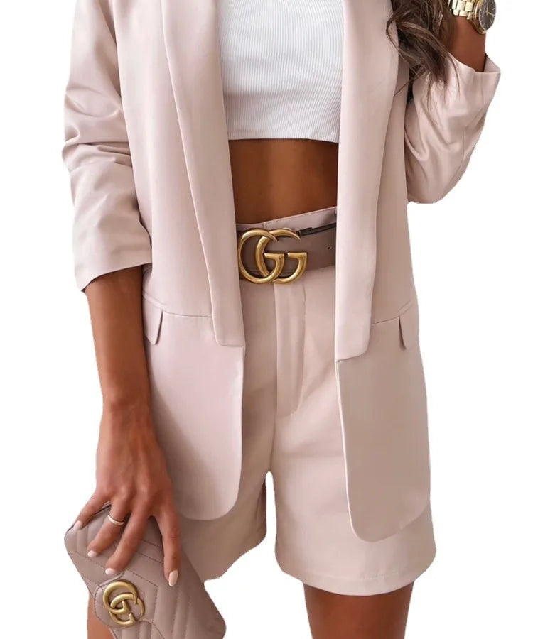 Autumn  Ladies Long Sleeve Pure Color Small Suit Jacket  Style Women's Top Coat Slim Fit Vintage Design