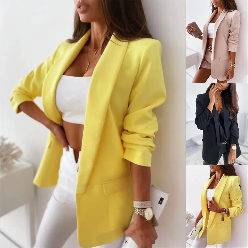 Autumn  Ladies Long Sleeve Pure Color Small Suit Jacket  Style Women's Top Coat Slim Fit Vintage Design